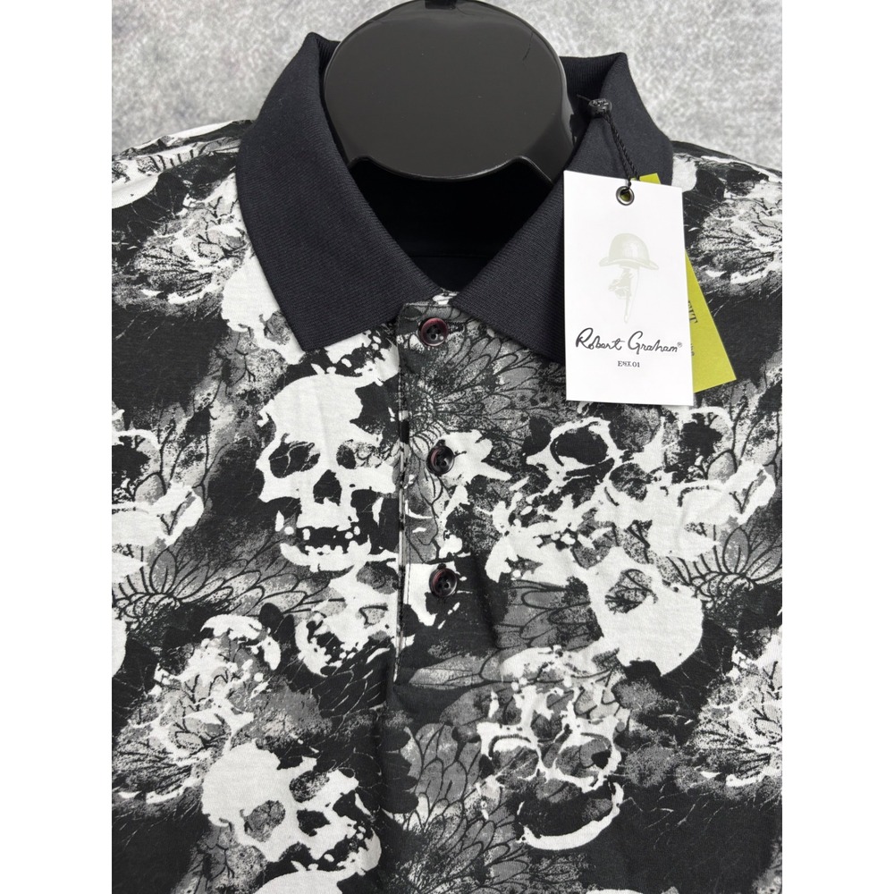 Robert Graham Belon Men's Skull Black White Short Sleeve Polo Shirt Size XL NWT